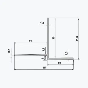 TEMPOLISTEL® B105 Profilé de transition pour jonction faux plafond plaque de plâtre et démontable avec un coté à enduire – Image 2